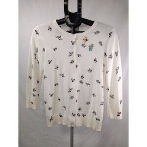 Loft Outlet Women's Cream Black Bumble Bee Cardigan 100% Cotton Size Medium
